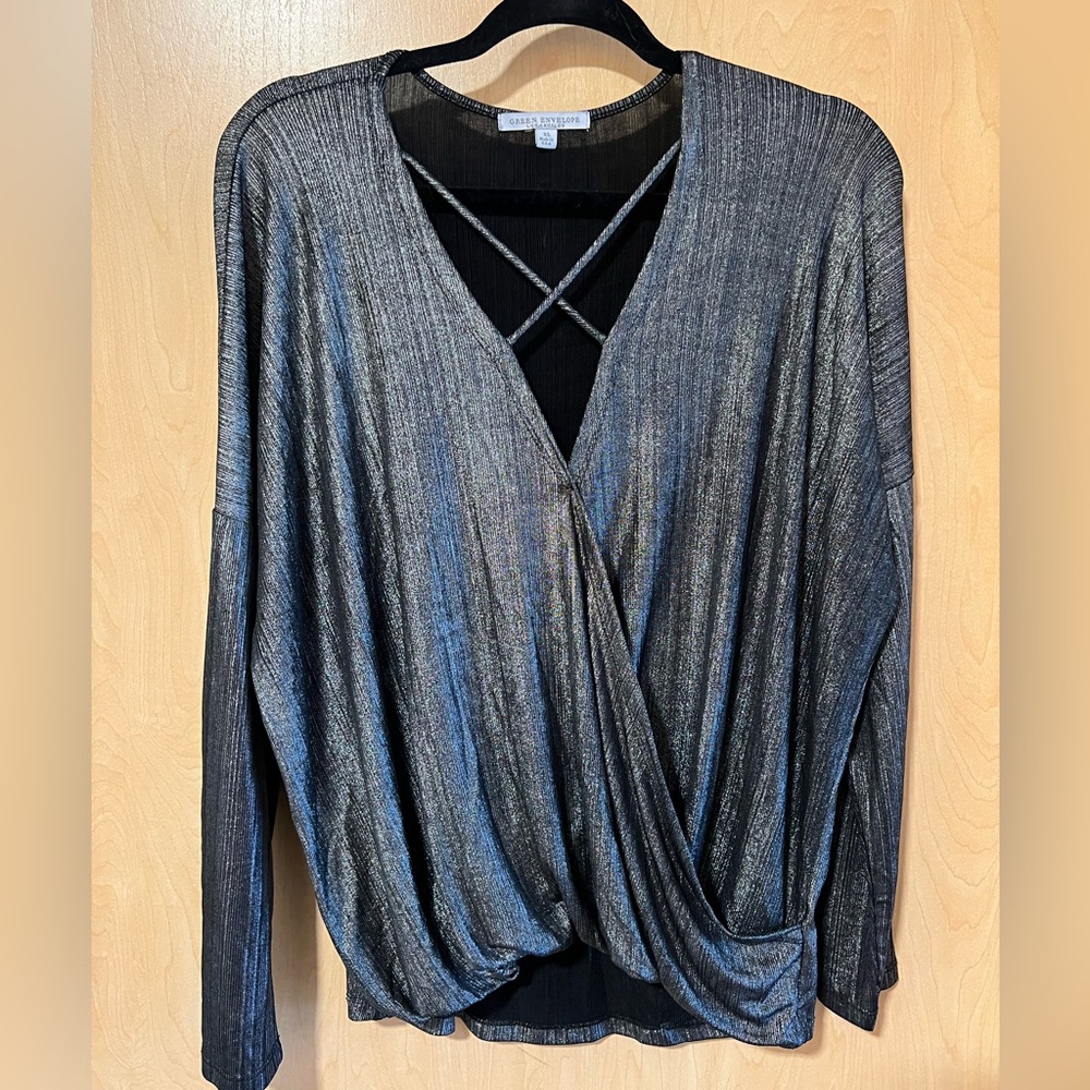 Green Envelope - Metallic Charcoal/Black Blouse
